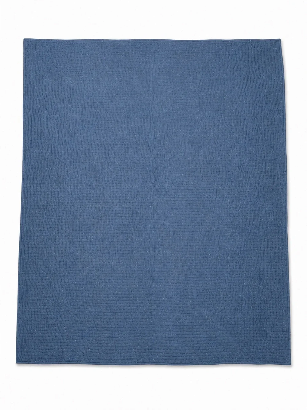 Pottery Barn Blue Pick-Stitch Cotton Linen Twin Quilt & 26” Euro Sham Set